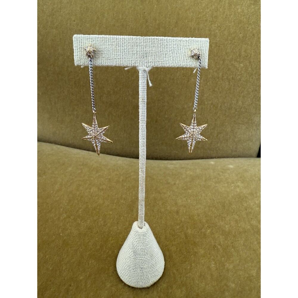 Women's Star Drop Dangle Earrings Sterling Silver - Picture 2 of 4